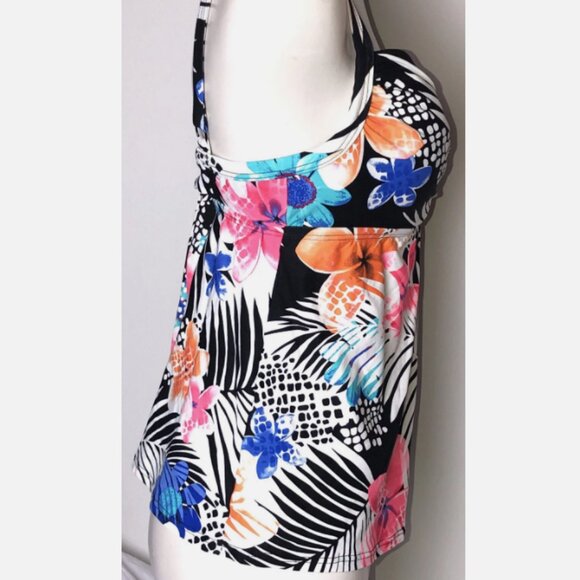 Coco Reef Tankini Top Bra Size 32/34 DD Black Aqua Pink Floral Adj. Straps - Picture 4 of 10